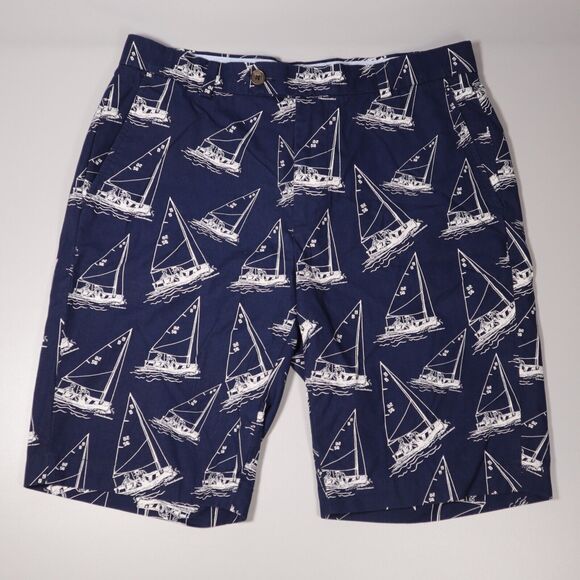 Brooks Brothers Mens 33 Bermuda Shorts Sailing Blue Boats Cotton 11” Inseam - Picture 1 of 7